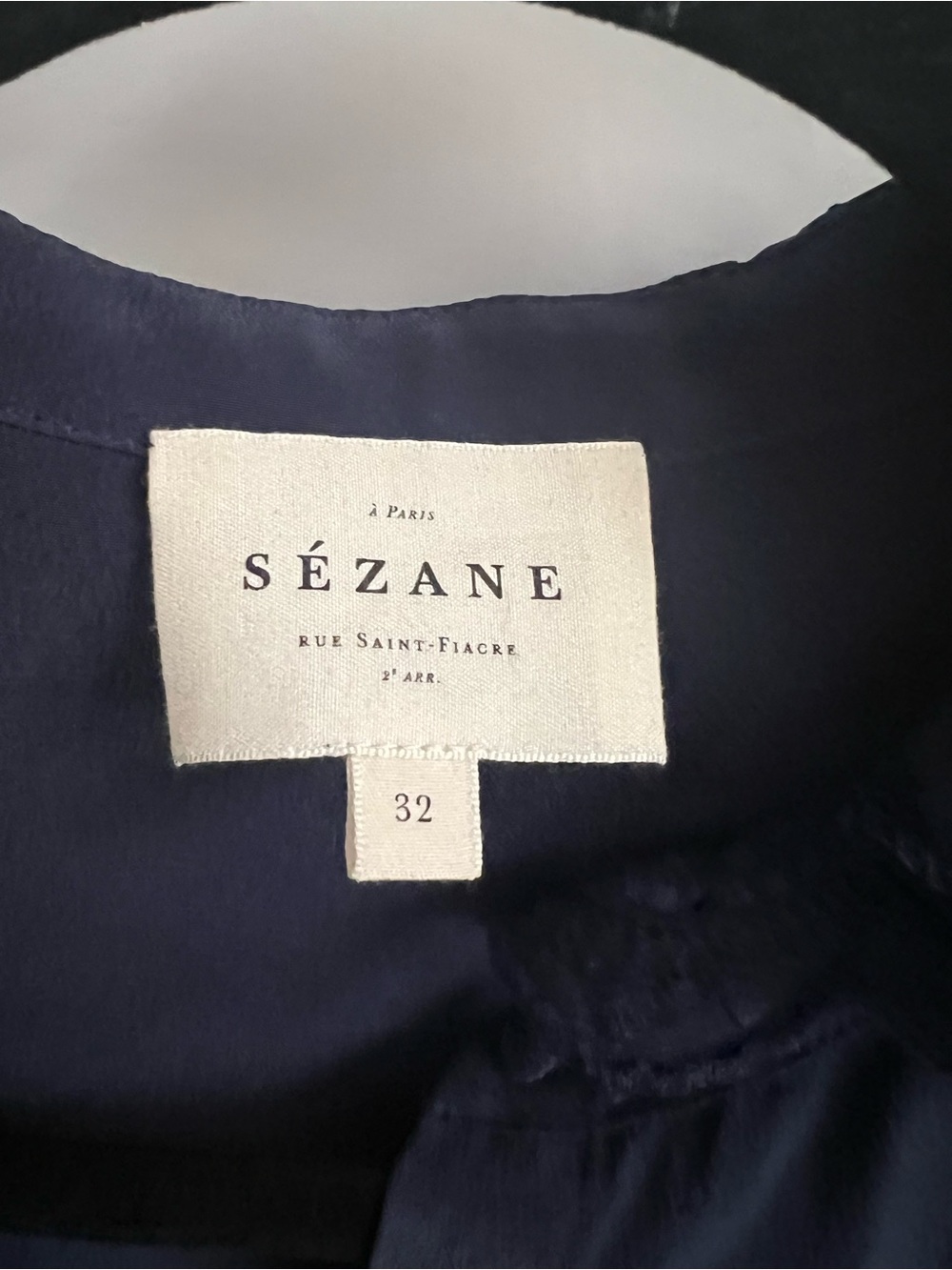 Sezane Chloe Navy Ruffle-Trim Long Sleeve Silk Blouse Size 32 - Picture 3 of 4